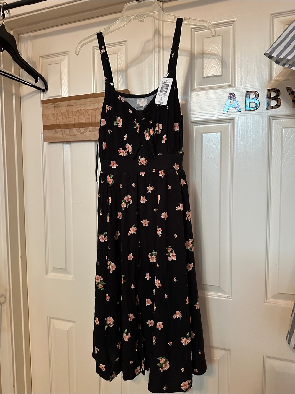 torrid Black Midi Dress with Pink Floral Print